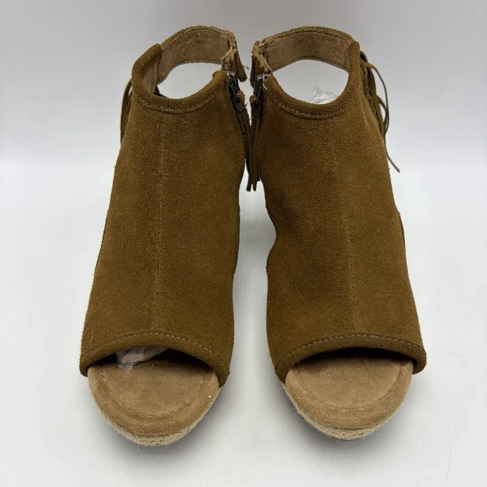 Wedge Espadrille Sandals Women 8 Blaire Brown Suede Leather Fringe Festival Boho